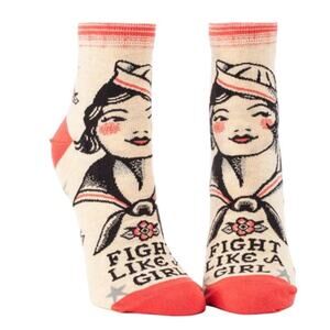 BLUE Q Fearless Steps: Fight Like a Girl Women's Ankle Socks NWT